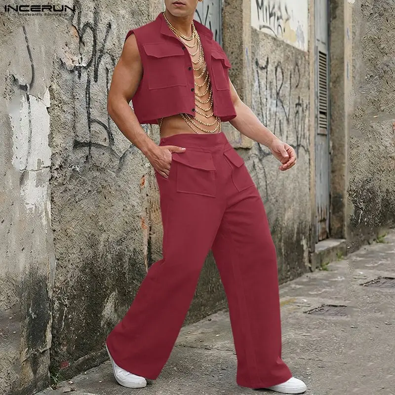 Men'S Fashion Usa - INCERUN Men Sets Solid Sleeveless Crop