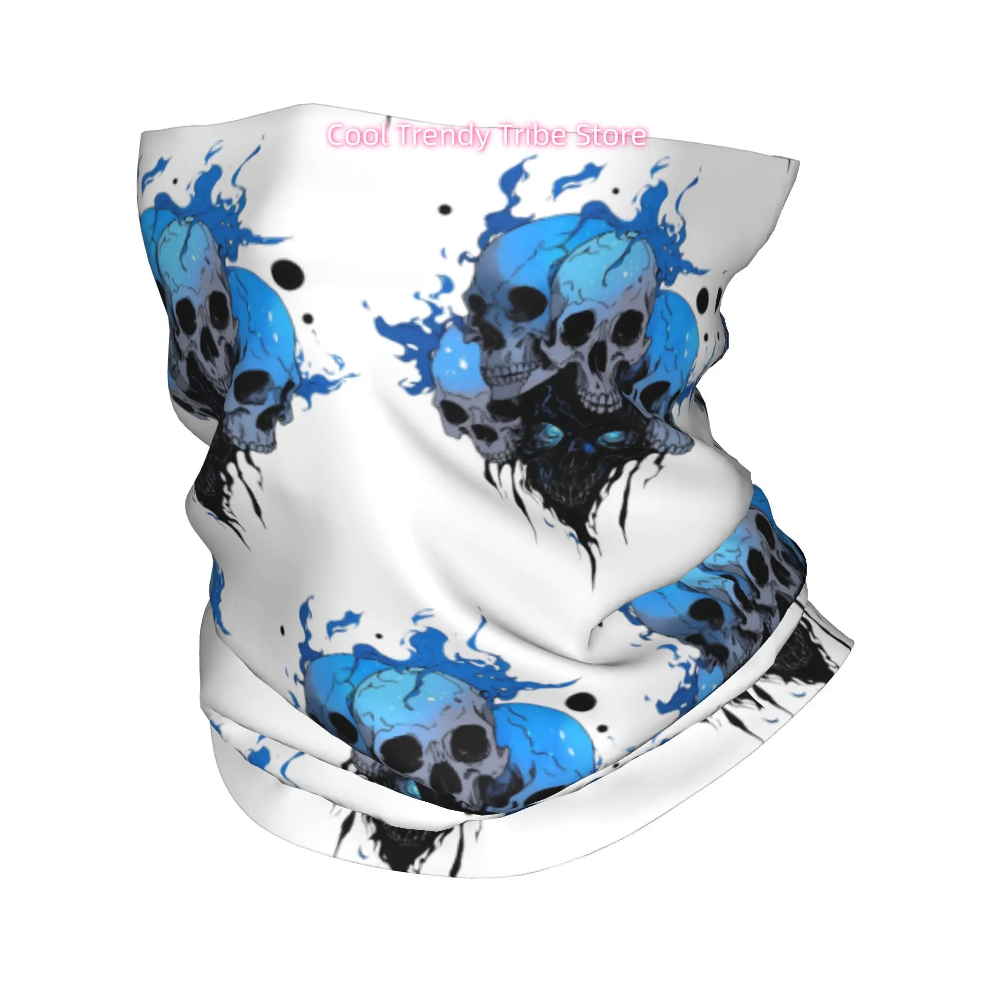 Men'S Fashion Head Scarf - Stacked Blue Flame Skulls Novelty Print