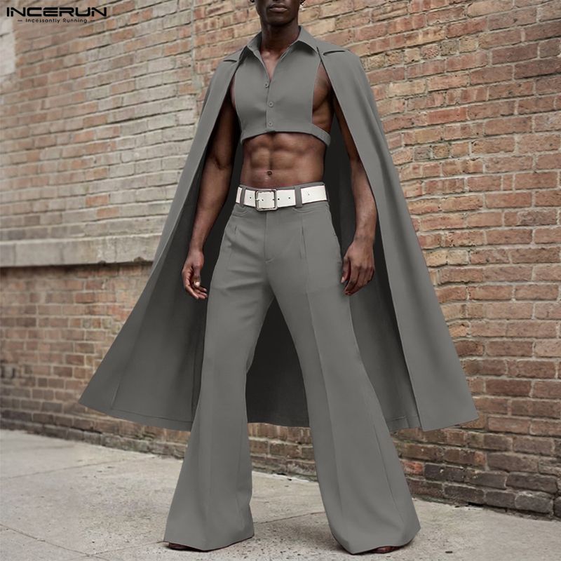 INCERUN Men Sets Solid Color L - đánh giá và giá Mens Fashion Poncho