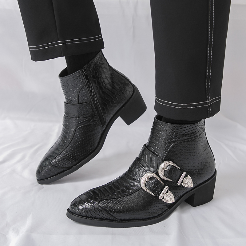 Men High Top Boots PU Belt Buc - đánh giá và giá Belt Mens Fashion