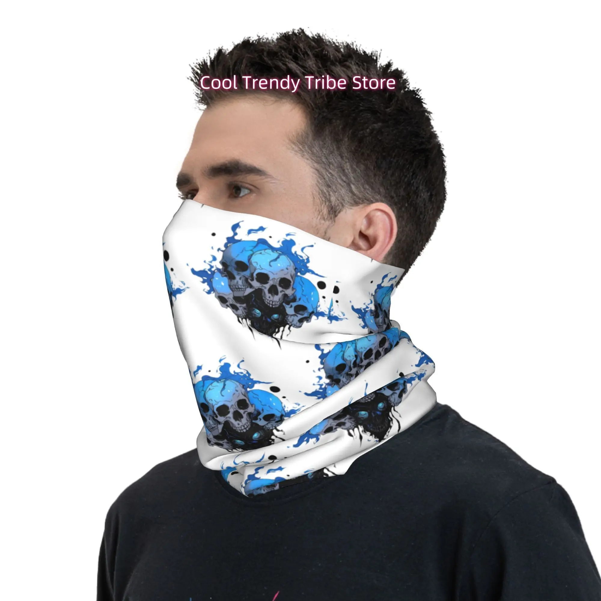 Stacked Blue Flame Skulls Nove - đánh giá và giá Men'S Fashion Head Scarf
