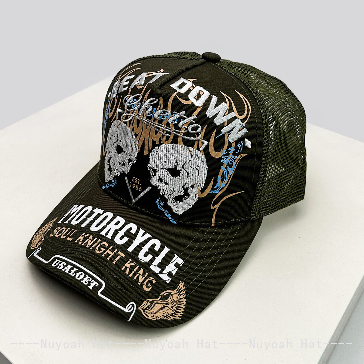 Skull Flame Embroidery Hard To - đánh giá và giá Trucker Hat Cap